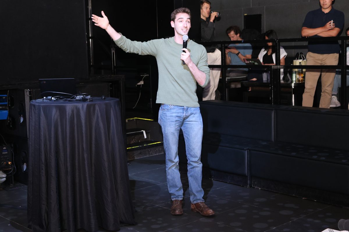Speaker mid-talk on stage