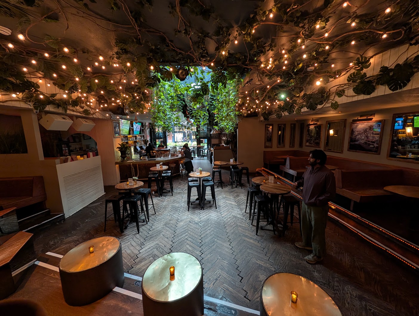 Venue interior with string lights