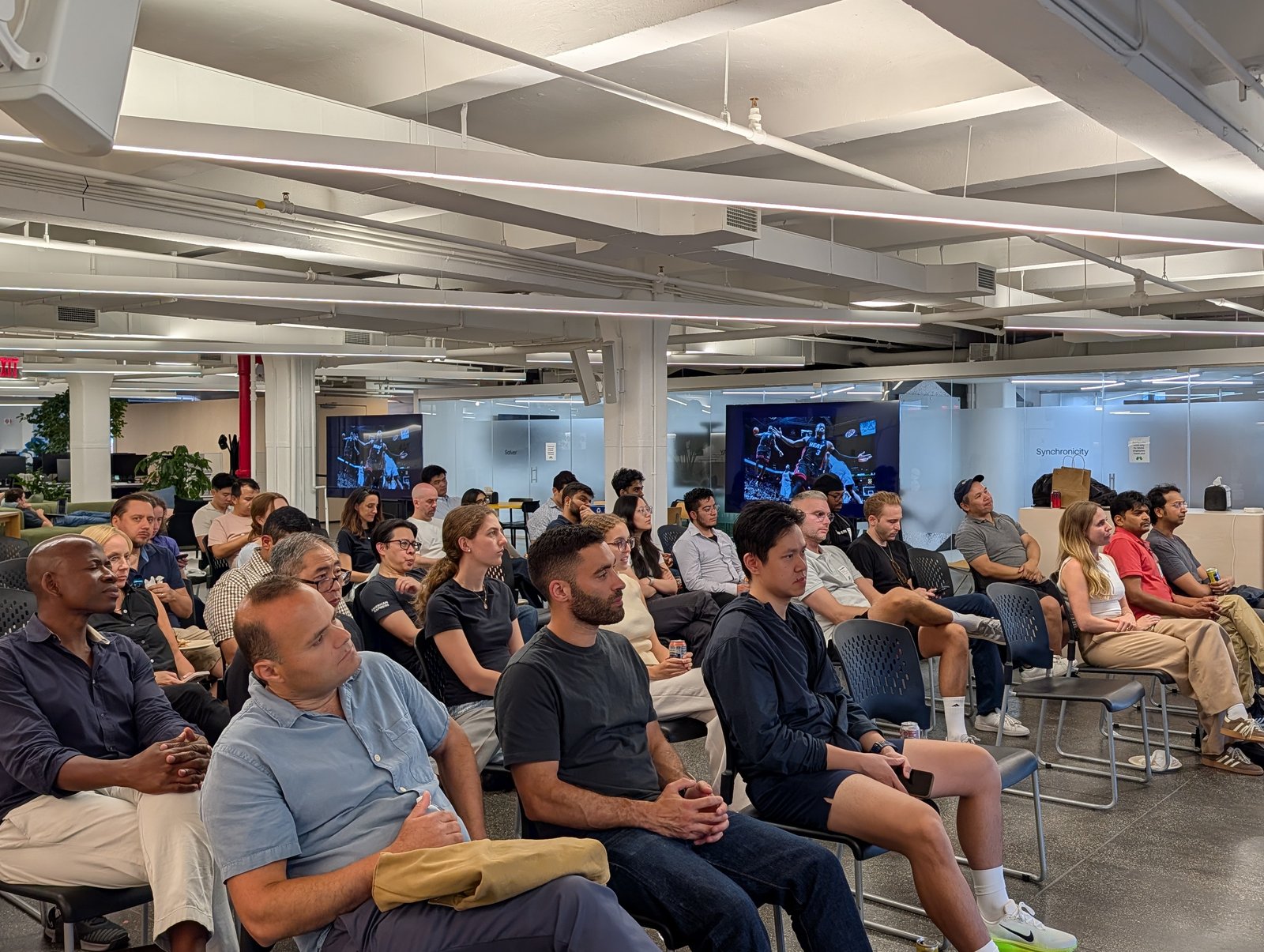 Crowd rows during a talk