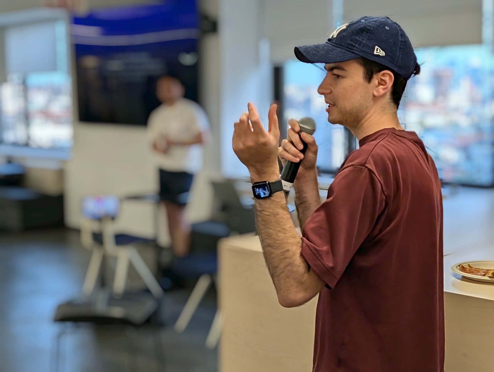 Speaker gesturing by the window